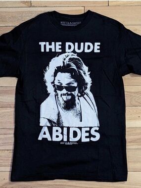 THE BIGLEBOWSKI Black Short Sleeve Graphic Tee with White Print